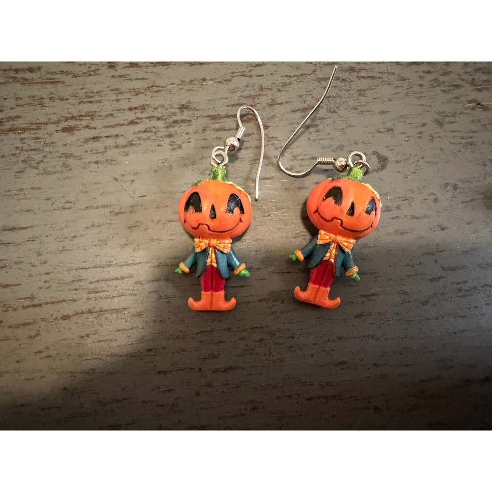 Halloween Pumpkin Man Drop Earrings Jack O Lantern Fall Festive Dangle Jewelry